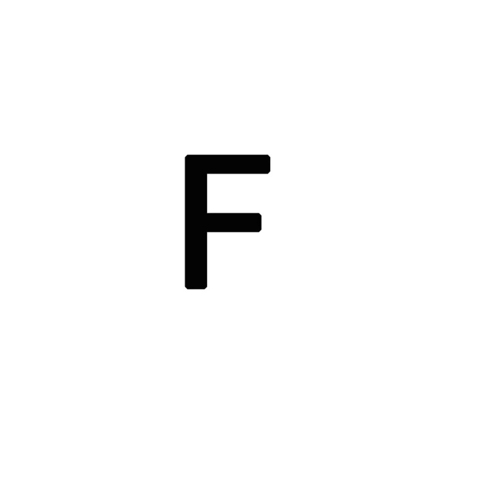A black letter F on a white background.