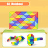 A colorful, transformable fidget puzzle toy shaped like a rainbow, featuring interlocking geometric pieces.
