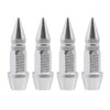 Four silver universal bullet head screws with conical tips for tires and valves