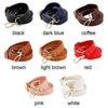 A collection of adjustable leather bag straps in various colors including black, dark blue, coffee, brown, light brown, red, 
