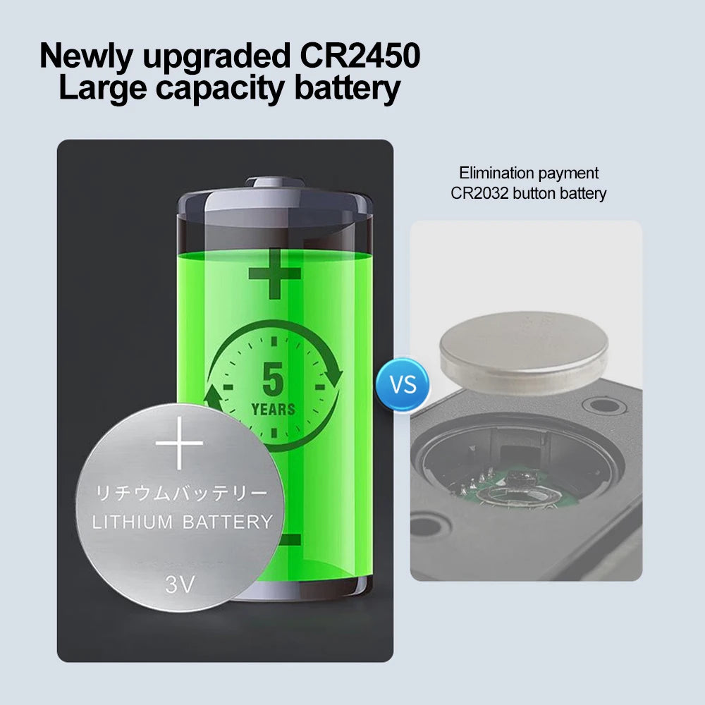 Newly upgraded CR2450 large capacity battery for a digital tachometer and hour meter device.