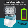 A portable LED work light with low voltage protection, designed to protect batteries below 15V.
