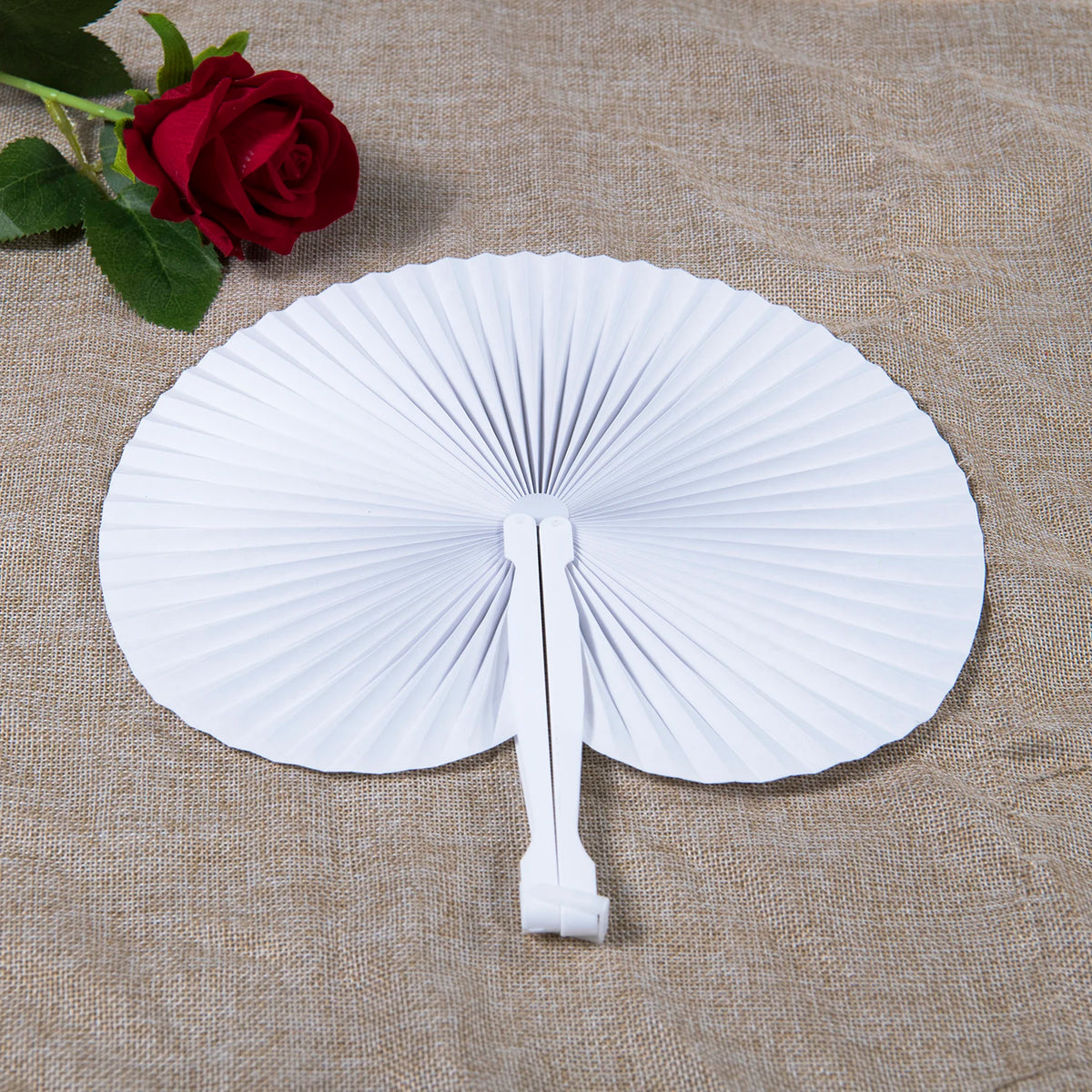Classic White Folding Paper Hand Fans with Plastic Handles