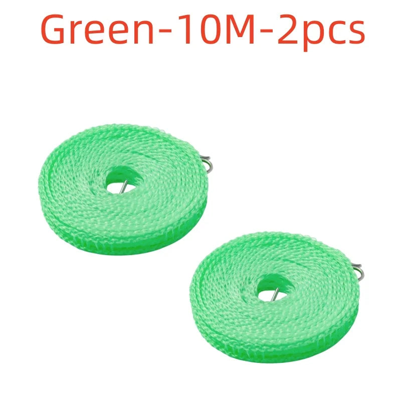 Dos tendederos de nylon verdes de 10 metros para secar ropa al aire libre
