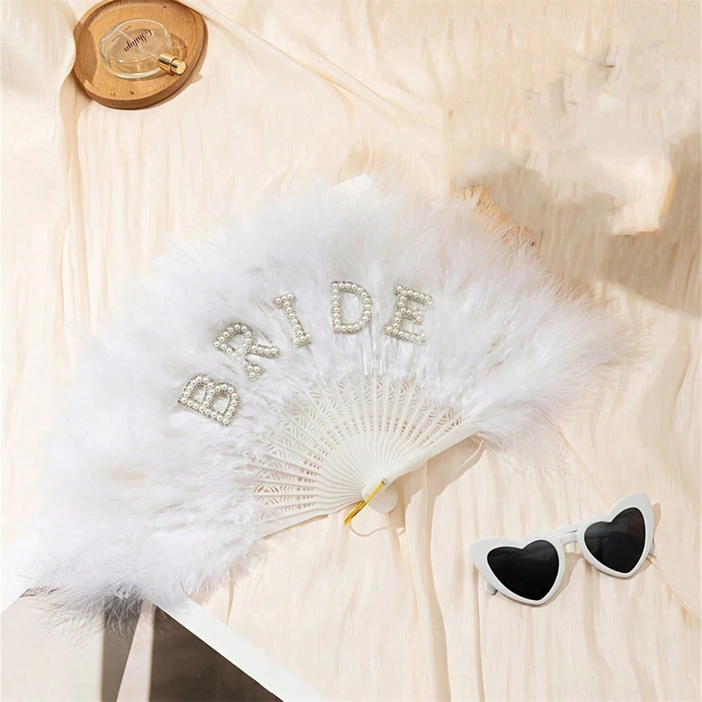 Elegant Vintage Feather Hand Fan for Weddings