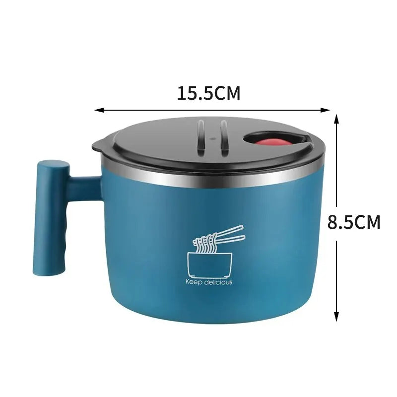 Portable Stainless Steel Noodle Bowl with Draining Lid