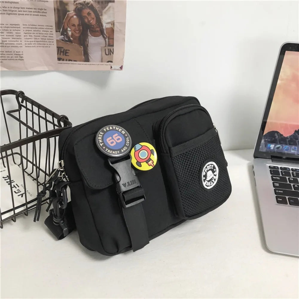 Urban Canvas Crossbody Bag with Zipper Pouch