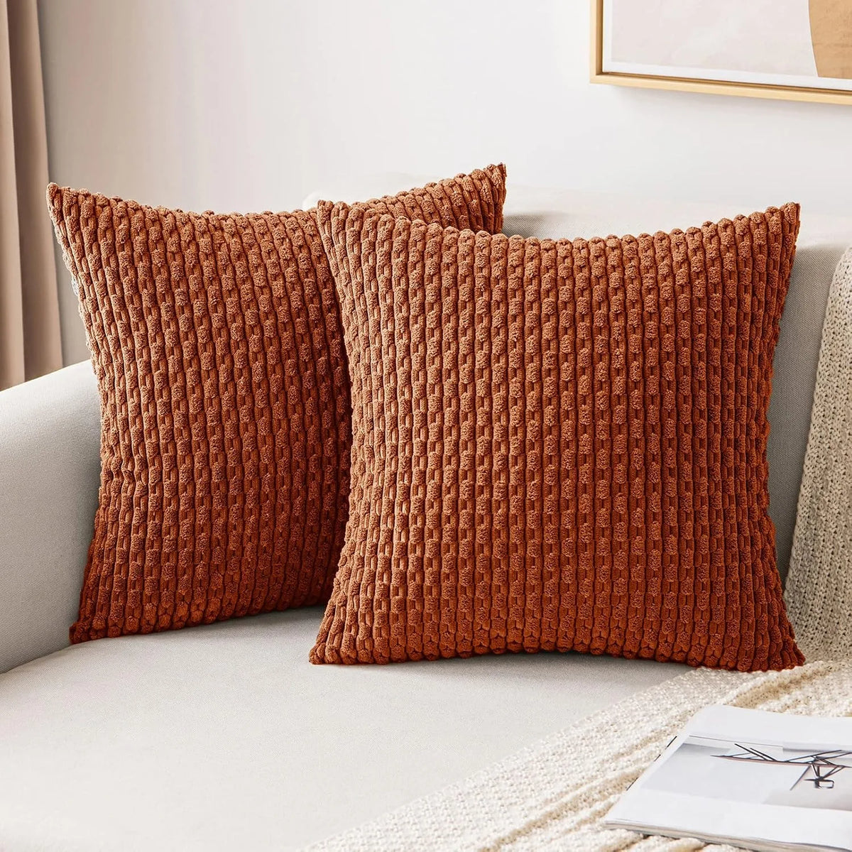 Striped Corduroy Throw Pillow Covers - Farmhouse Boho Decor