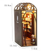 A wooden DIY book nook kit featuring an arched display with built-in bookshelves and decorative elements.