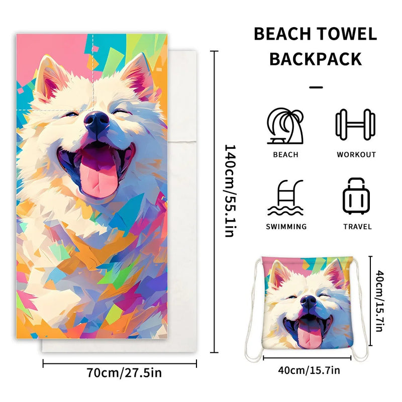 2-in-1 Microfiber Quick-Dry Beach Towel with Foldable Backpack & Storage Bag