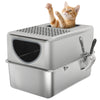 XL Stainless Steel Cat Litter Box with Lid and Scoop