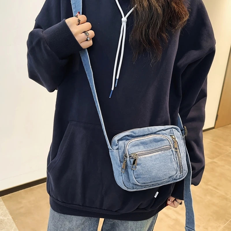 Klassische Denim-Crossbody-Tasche mit verstellbarem Riemen