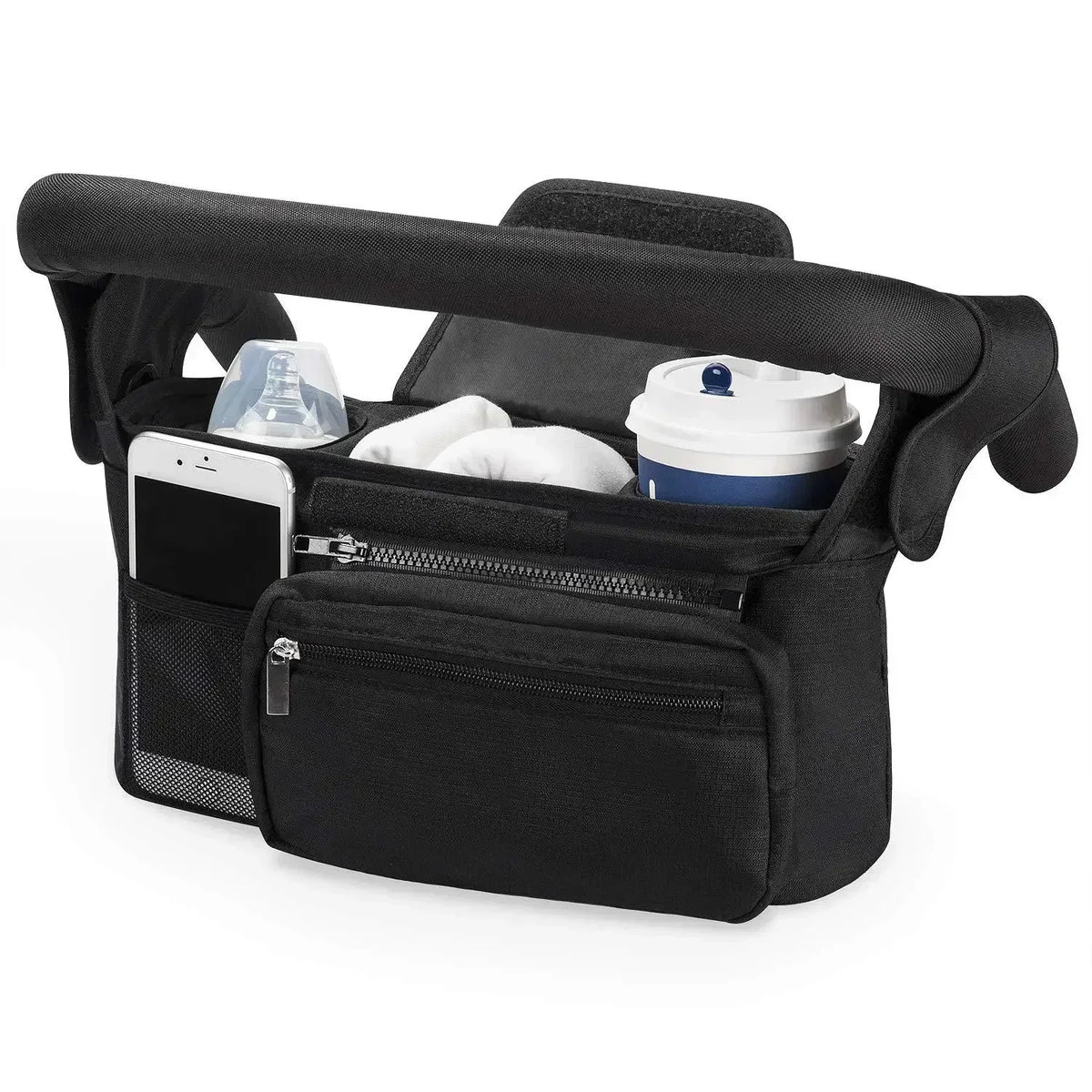 Universal Stroller Organizer with Insulated Cup Holders and Detachable Phone Bag