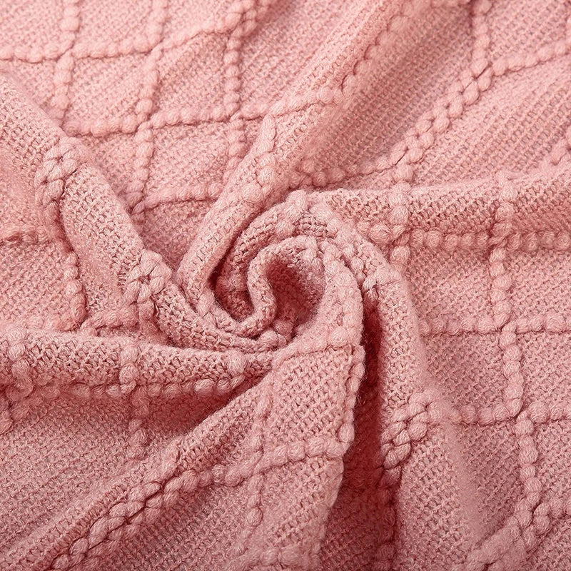 Khaki Knitted Throw Blanket with Tassels