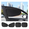 Black static cling car sunshade for side windows with UV protection shown in a car door frame.