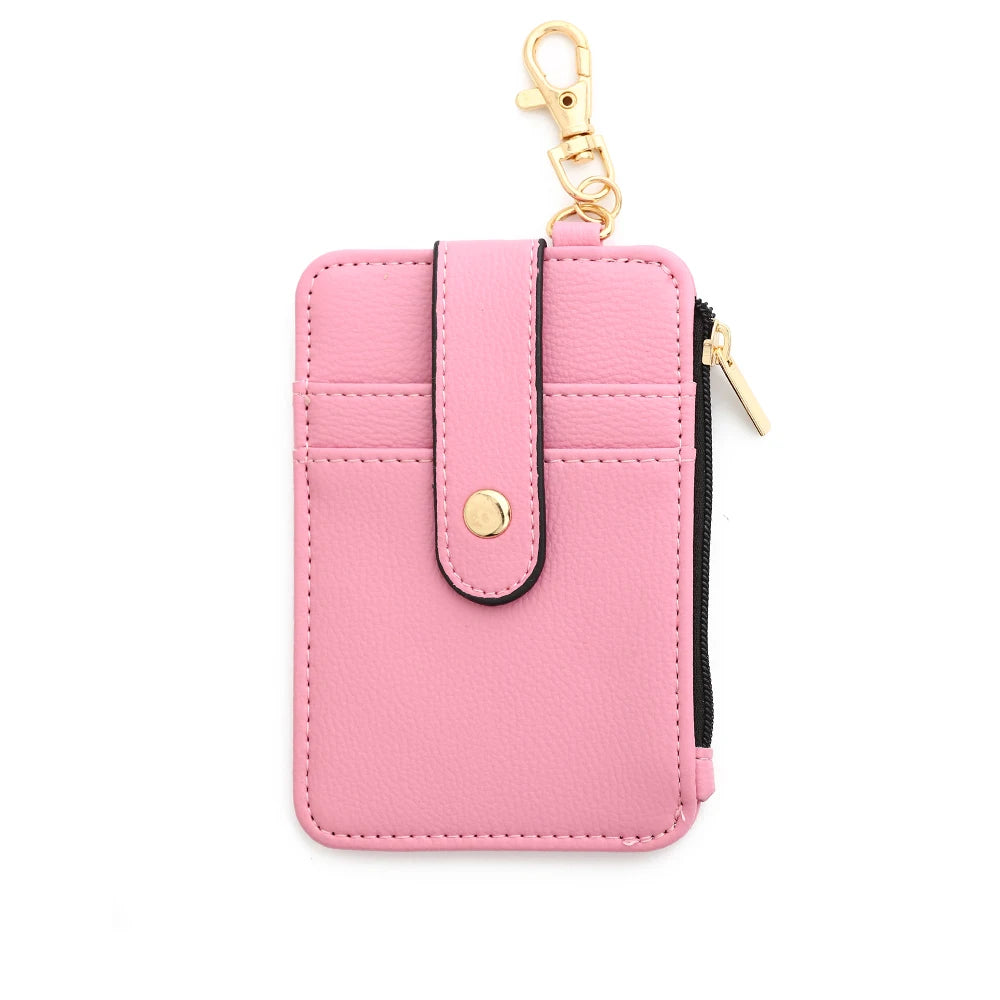 Pinkes Silikon-PU-Leder Schlüsselanhänger-Wallet mit goldenen Beschlägen und schwarzer Futter