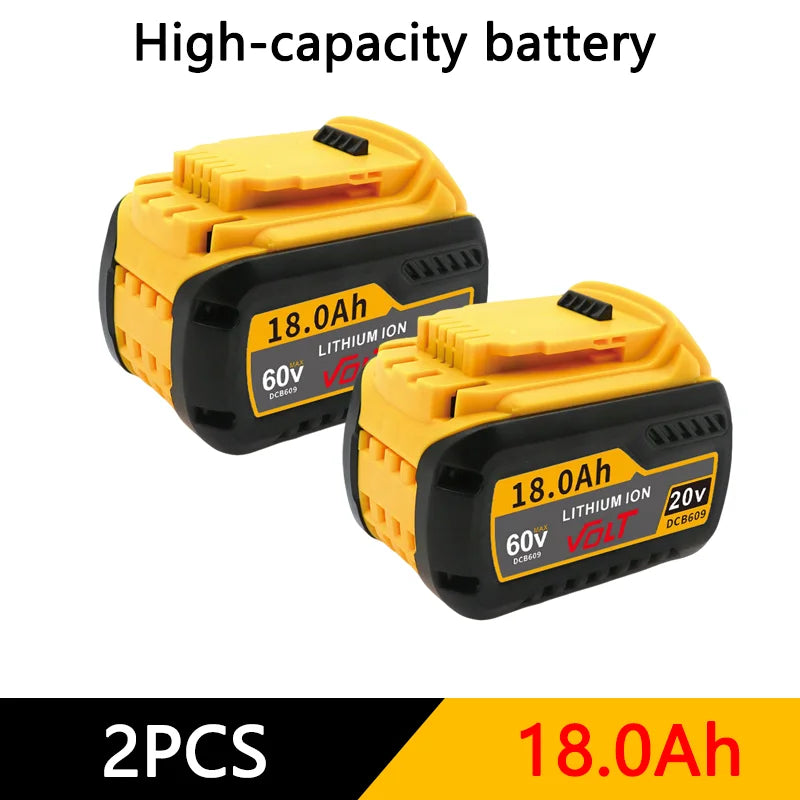 Two yellow lithium-ion batteries, 18.0Ah, for power tools.