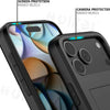 A black slim protective phone case is shown with raised bezels for screen and camera protection.