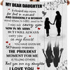 A white fleece throw blanket featuring a heartfelt quote about a daughter and love