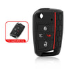 A black silicone car key fob cover with a red accent, shown next to the original key.
