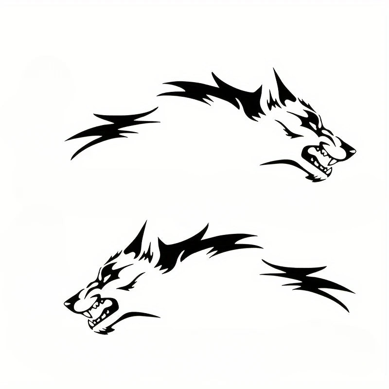 A black silhouette of a snarling wolf head with fierce teeth and stylized lightning accents.