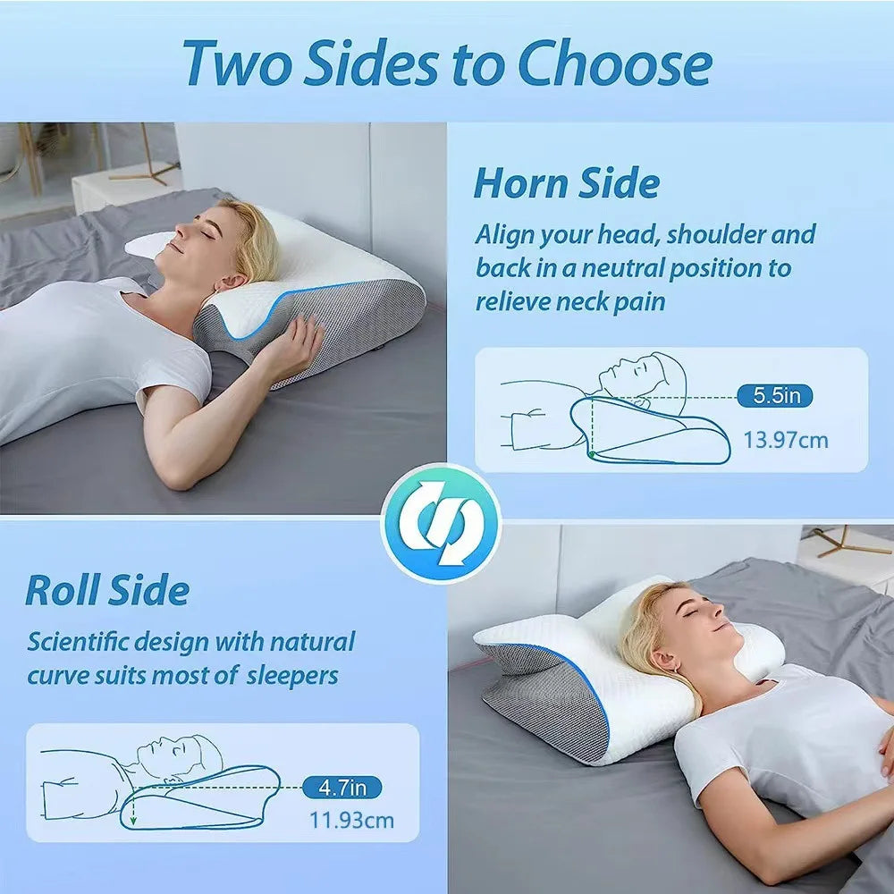 Comparación de una almohada cervical de espuma viscoelástica (memory foam) para el cuello, lateral y enrollada, para aliviar 