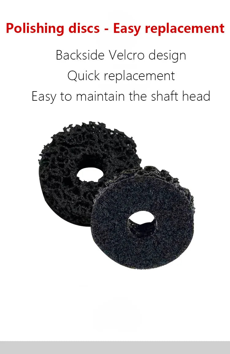 Two black polishing discs with backside velcro design shown for easy replacement