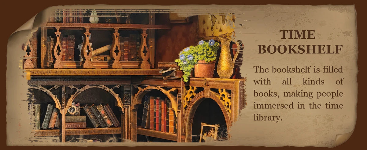 A rustic wooden bookshelf filled with old books and potted plants, creating a cozy miniature library scene.