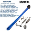 KTM side stand kit for various models including XC, TPI, and XF, featuring a blue metal bar and mounting hardware.