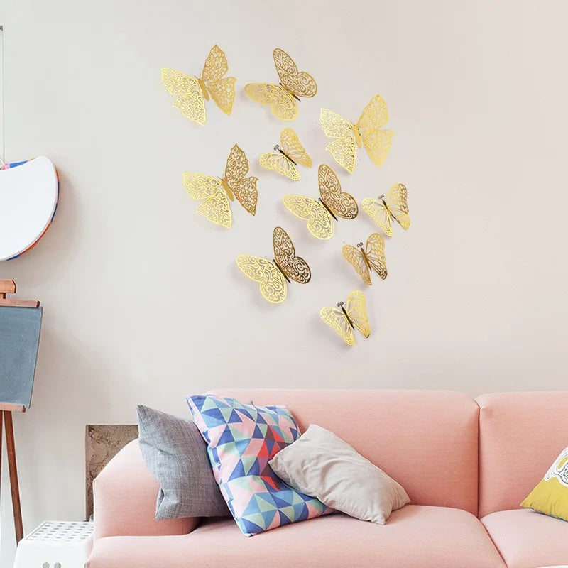 3D Rose Gold Butterfly Wall Decals for Home Decor