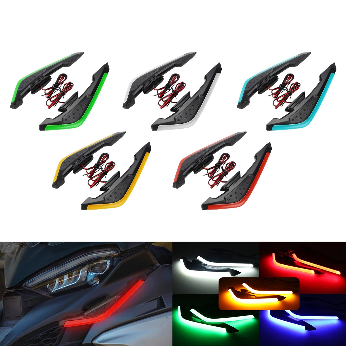 Motorcycle Front Side Spoiler Winglets with LED Light