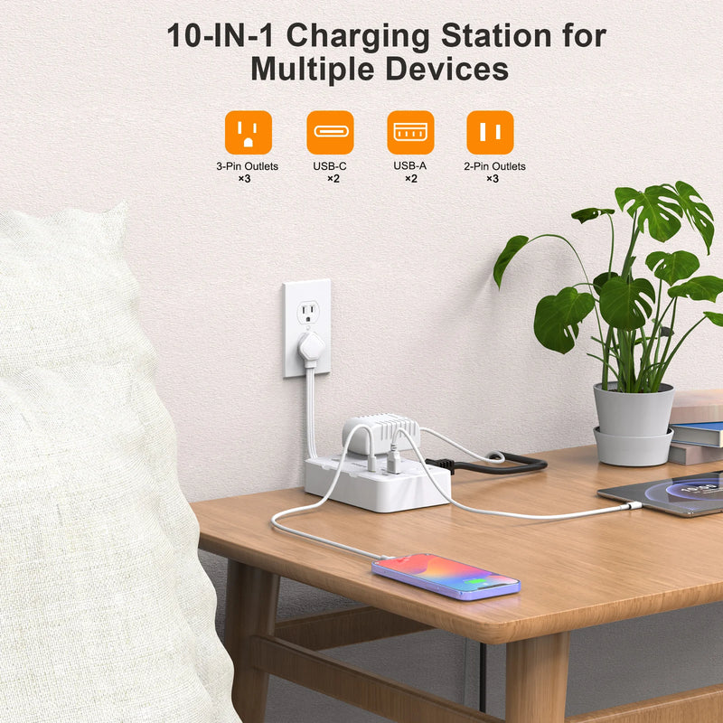Compact USB-C Power Strip with Extension Cable