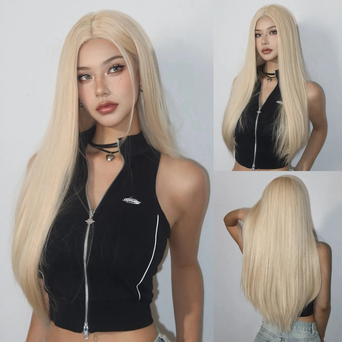 Rose Gold Layered Straight Wig with Bangs