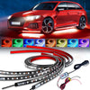 Red RGB car underglow strip lights with flexible LED wires and power connector