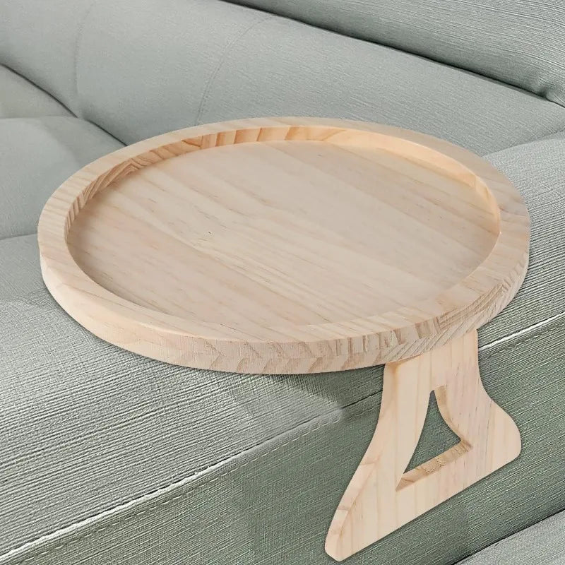 Clip-On Wooden Sofa Side Tray with Integrated Storage