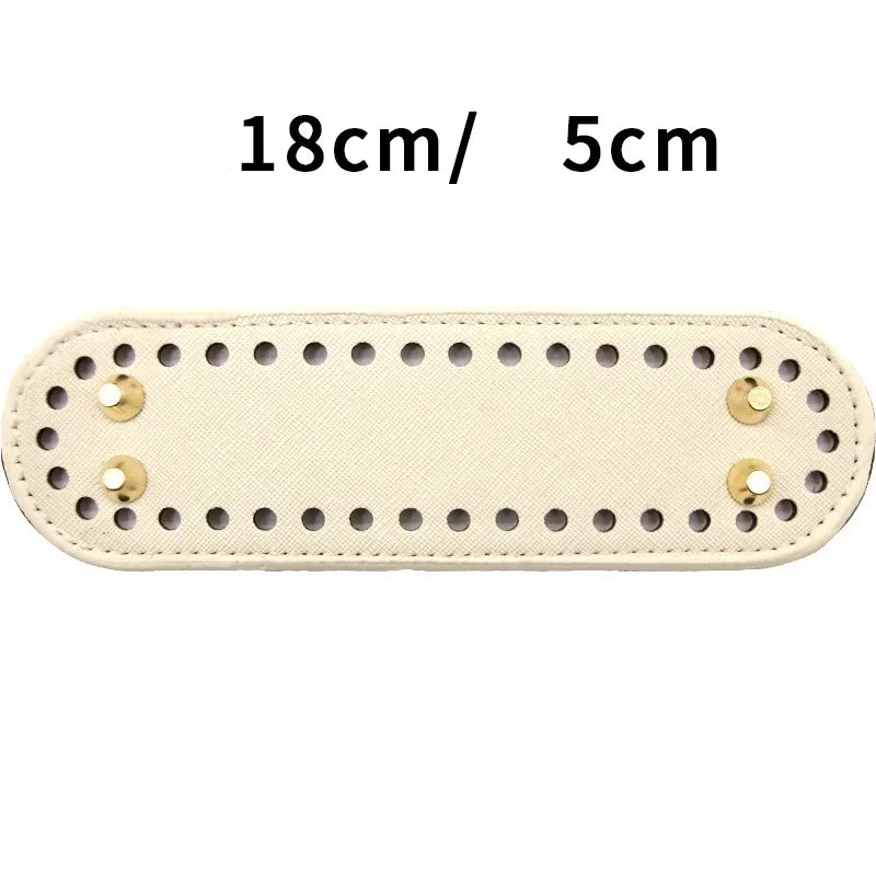 Light beige PU leather oval bag bottom with multiple holes for DIY crochet and knitted bags
