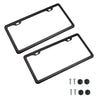 A set of two black rustproof stainless steel license plate frames.