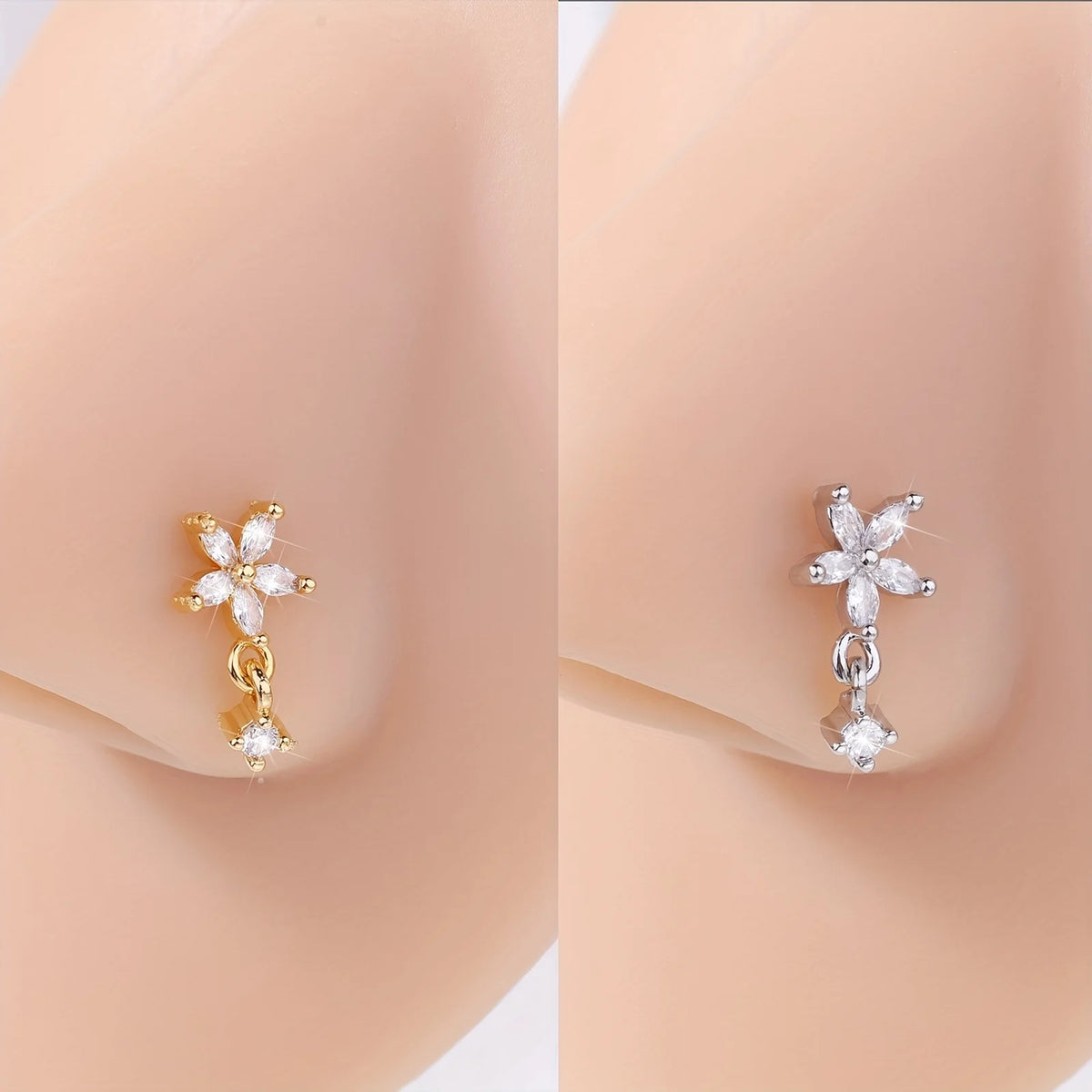 L-förmiges Nasenpiercing mit Fünfblättrigem Blumenanhänger