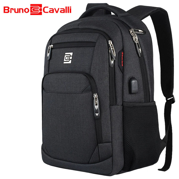 Sac à dos d'ordinateur portable pour affaires noir avec plusieurs compartiments et poches zippées.