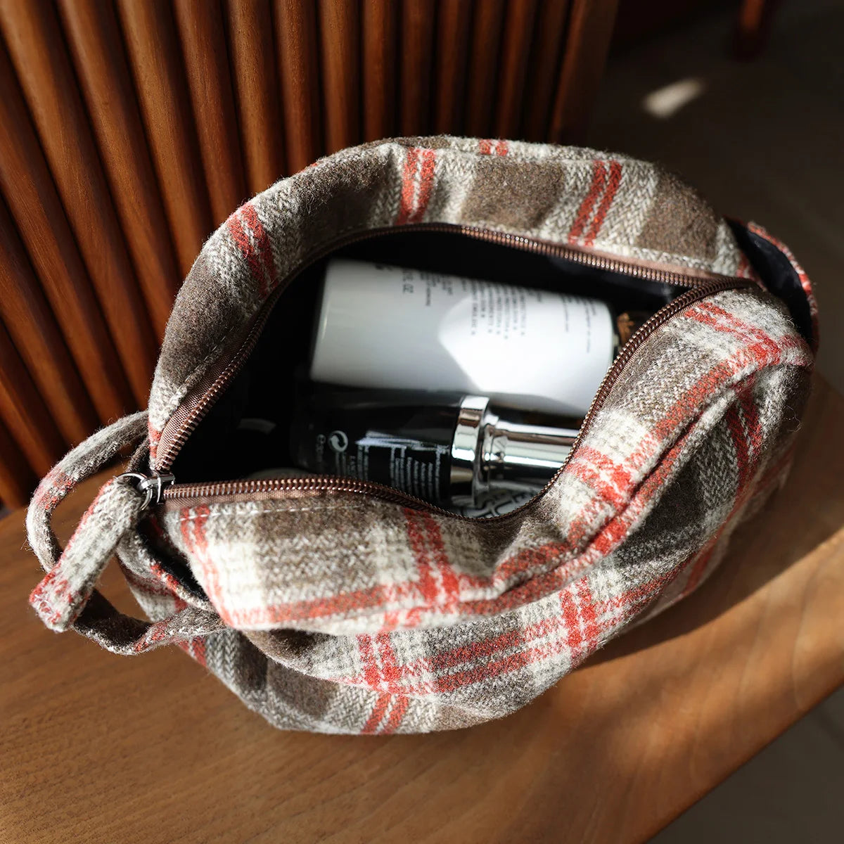 Bolsa Organizadora de Maquillaje a Rayas (Plaid) para Viajes
