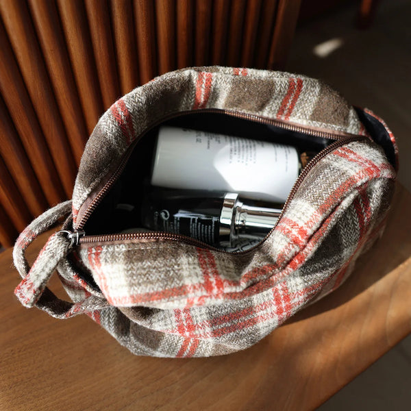Plaid Travel Makeup Organizer Bag