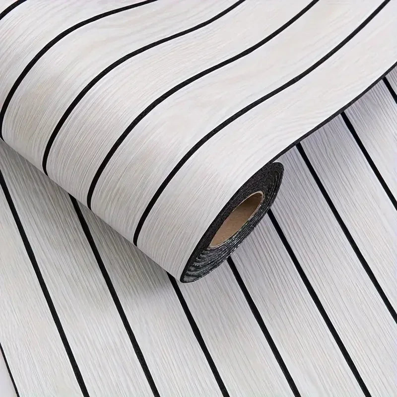Roll of extra thick 3D wood grain self-adhesive wallpaper with black stripes rolled up