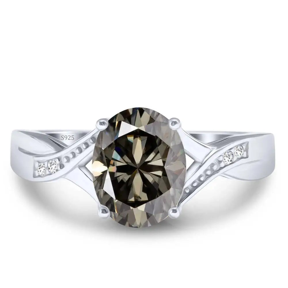 Bague charm féerie en moissanite délicate en argent sterling 925 avec gemme ronde et accents de diamant.