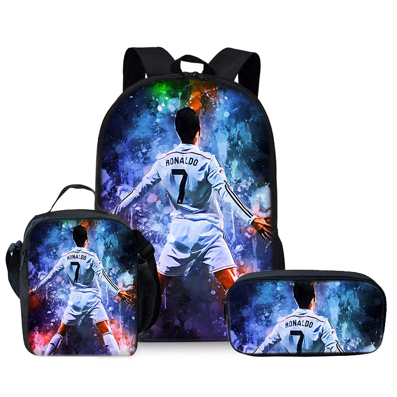 CR7 Football Player 3D Cartoon School Backpack Set for Kids