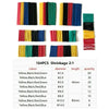 A collection of heat shrink tubing in various colors and diameters, including yellow, black, red, and green.