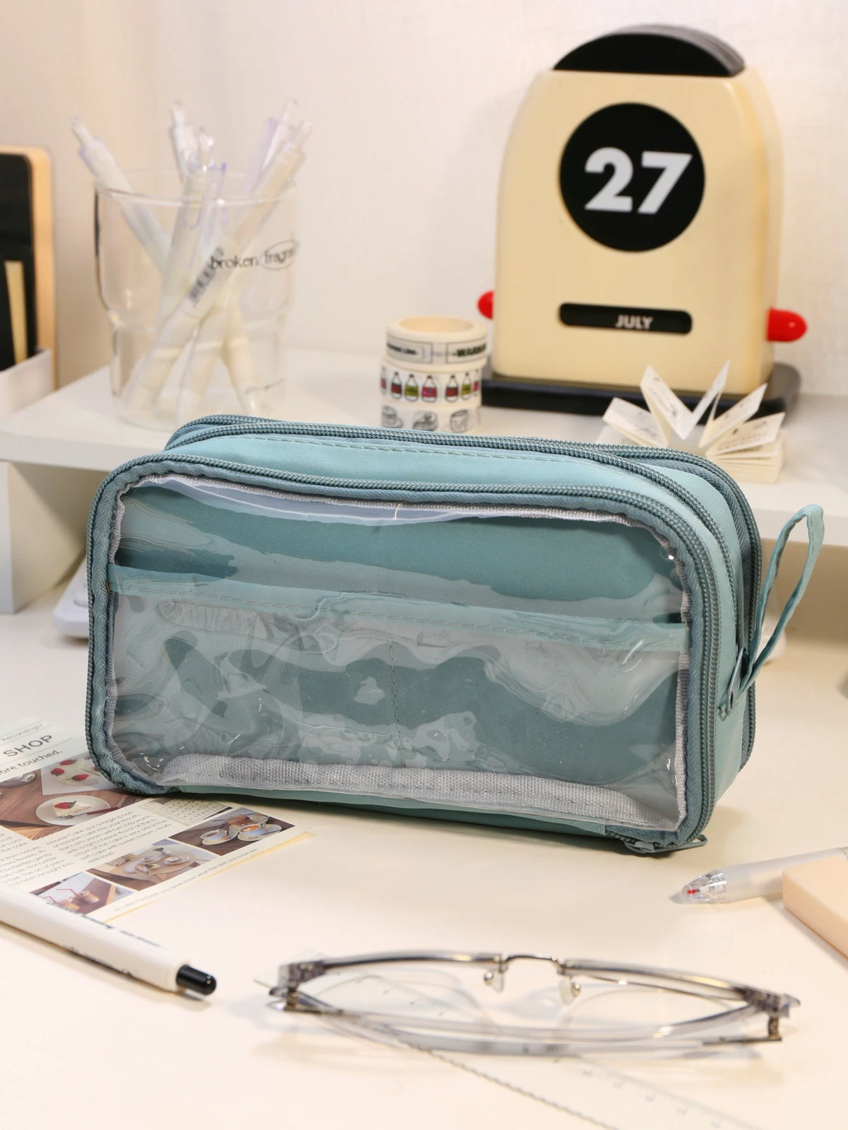 Transparent Double-Sided Pencil Case with Capybara Design