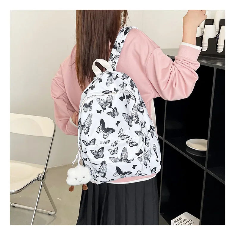 Butterfly Print Canvas Backpack for Women