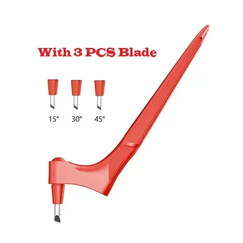 Red 360° rotating precision craft knife with three replacement blades shown at various angles.