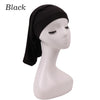 Black stretchable spandex dreadlock tube hair protection cap displayed on a mannequin head.