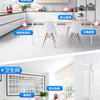 A collage of home cleaning and living room products, including a kitchen cabinet, dining table, bathroom sink, and a wooden c